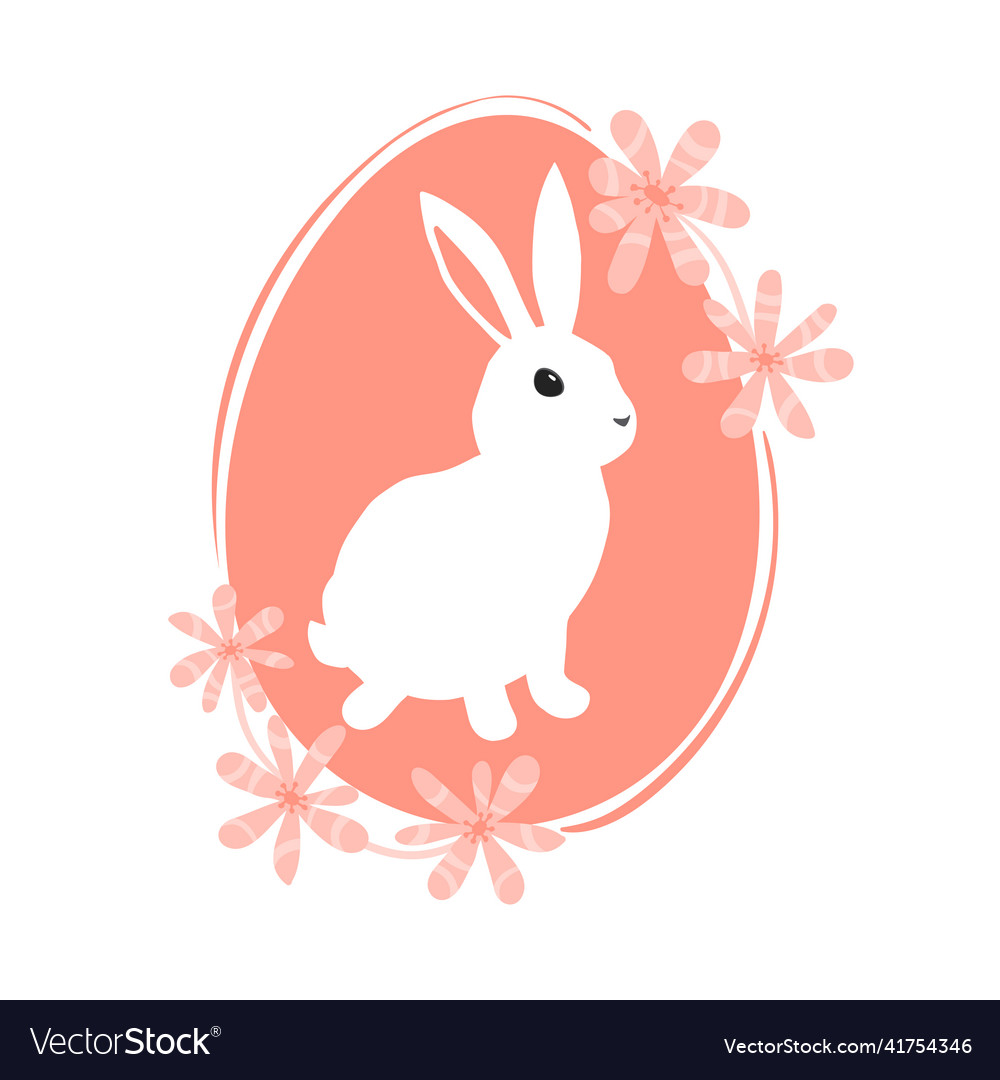 Bunny in easter egg and pink flowers around