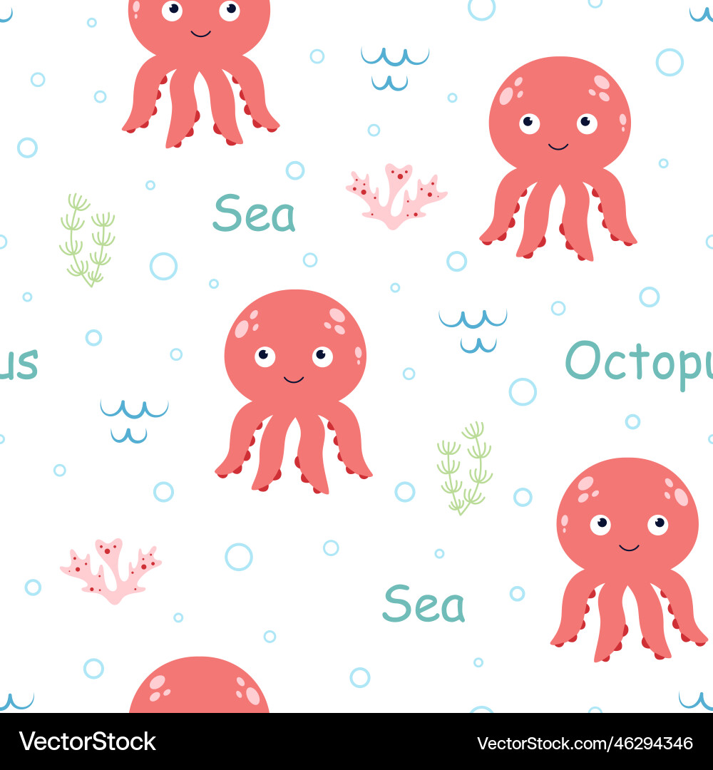 Cartoon seamless pattern with octopus Royalty Free Vector