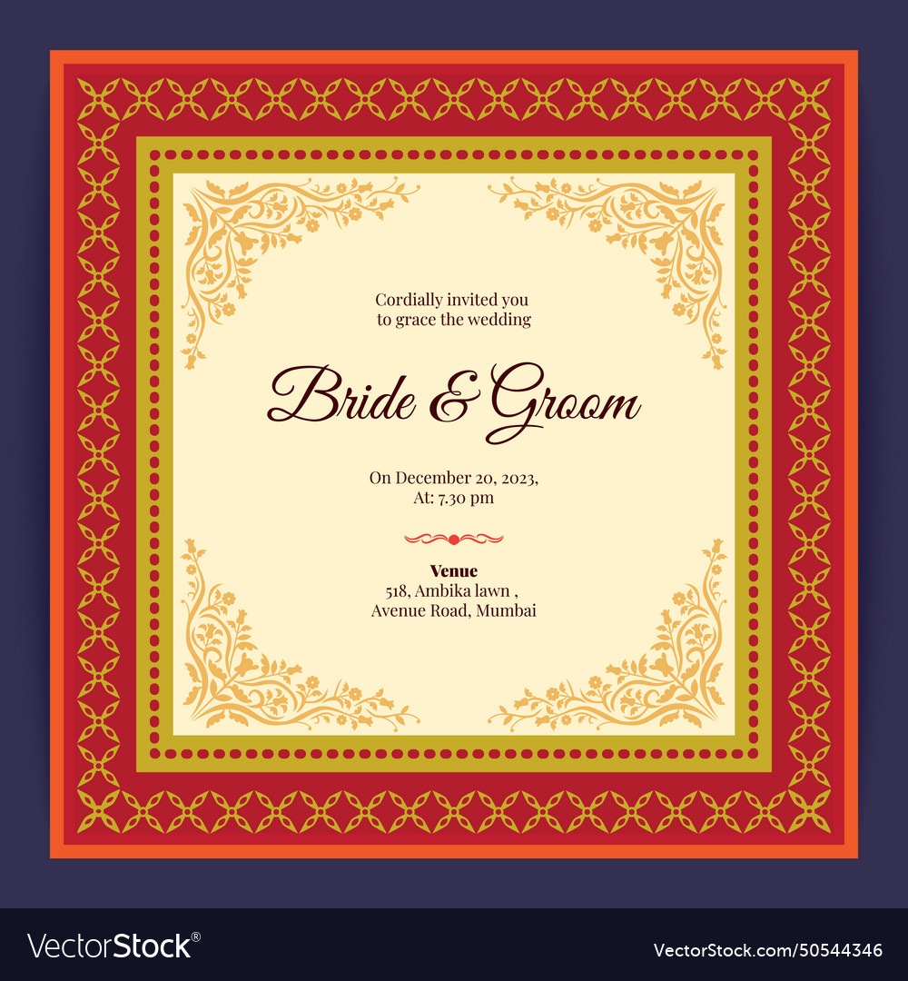 Luxury indian wedding card design Royalty Free Vector Image