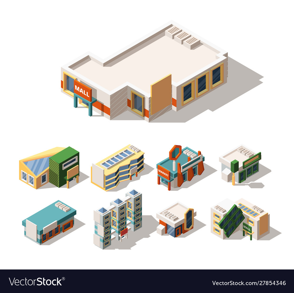 Mall exterior designs isometric 3d