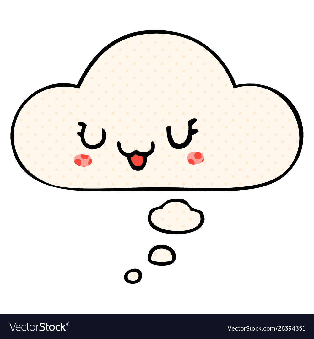 Cute happy cartoon face and thought bubble