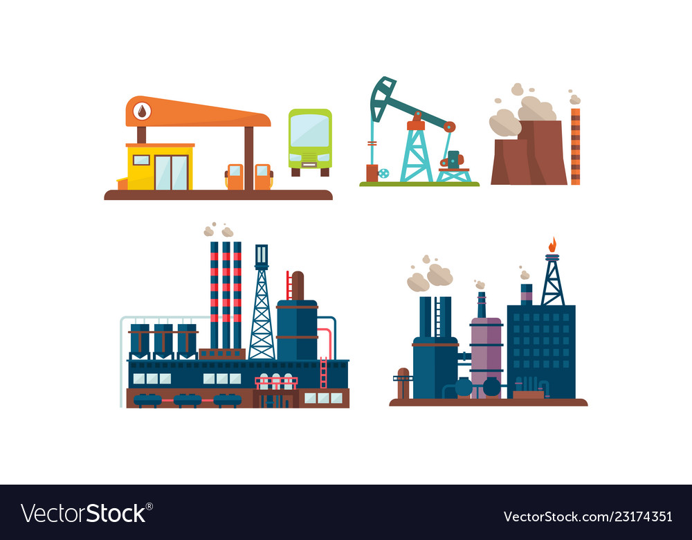 Flat set of oil industry icons gas station Vector Image