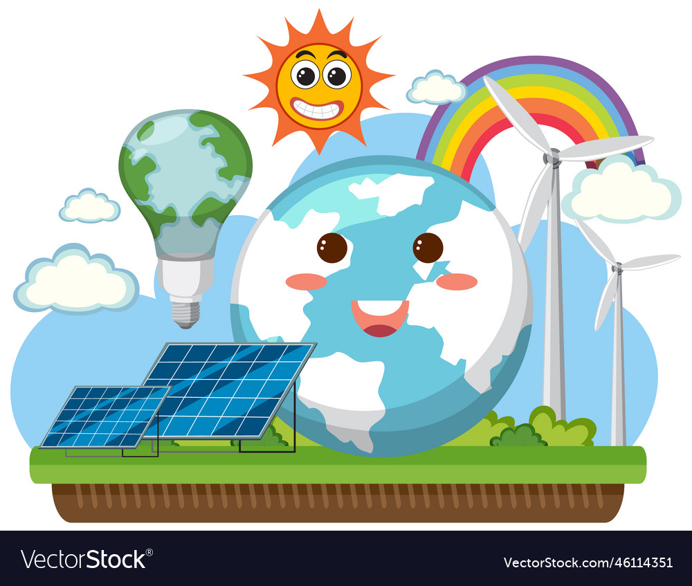 Green energy concept with solar panels and wind Vector Image