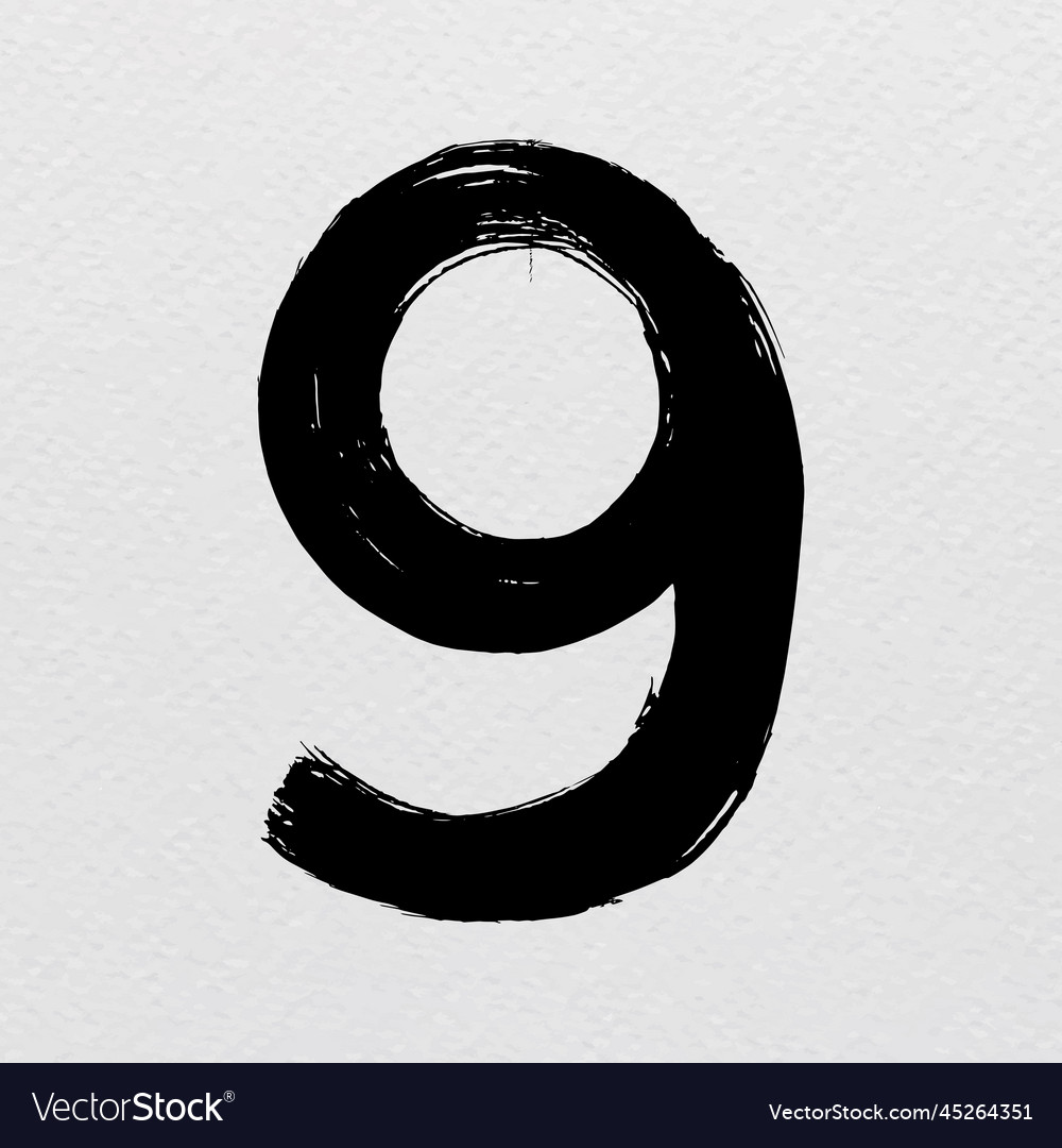 Number 9 brush stroke distressed style typography