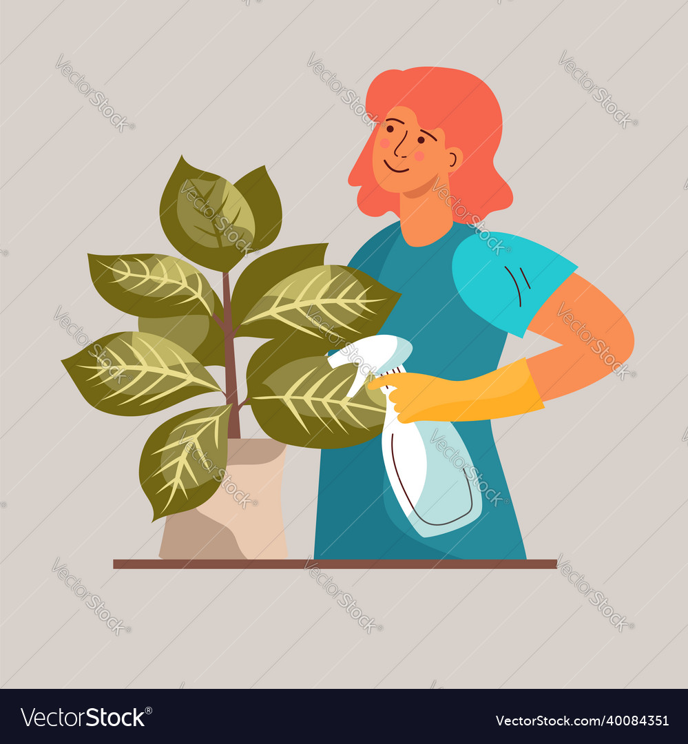 People taking care plant flat design Royalty Free Vector