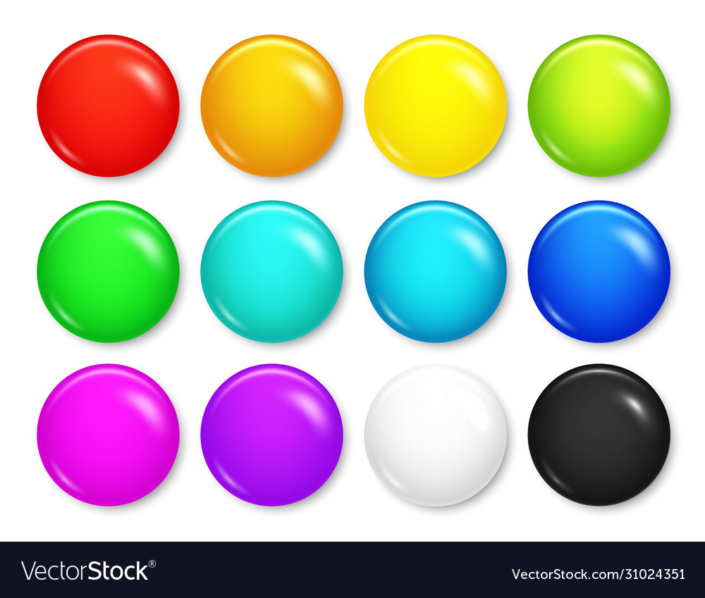 Realistic blank badges collection colorful 3d Vector Image