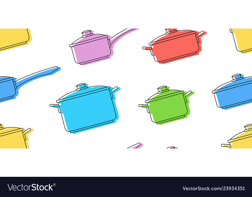 Seamless pattern with pots and pans Royalty Free Vector