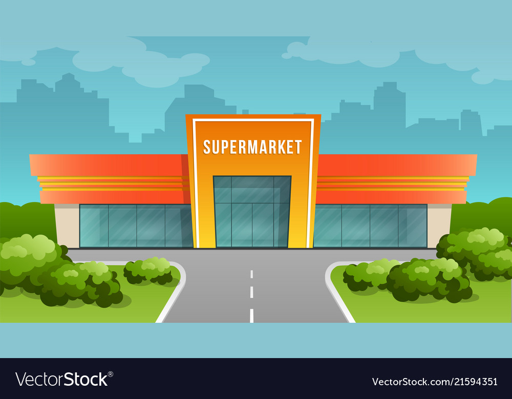 Supermarket Building On Background City Royalty Free Vector