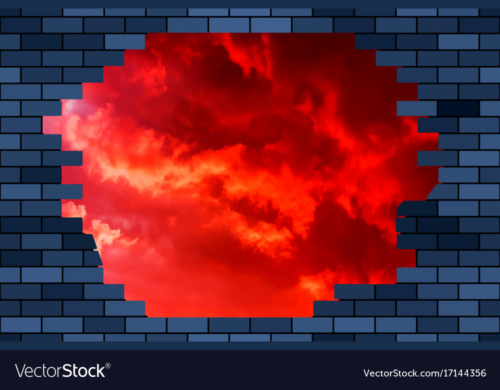 Broken brick wall and sky