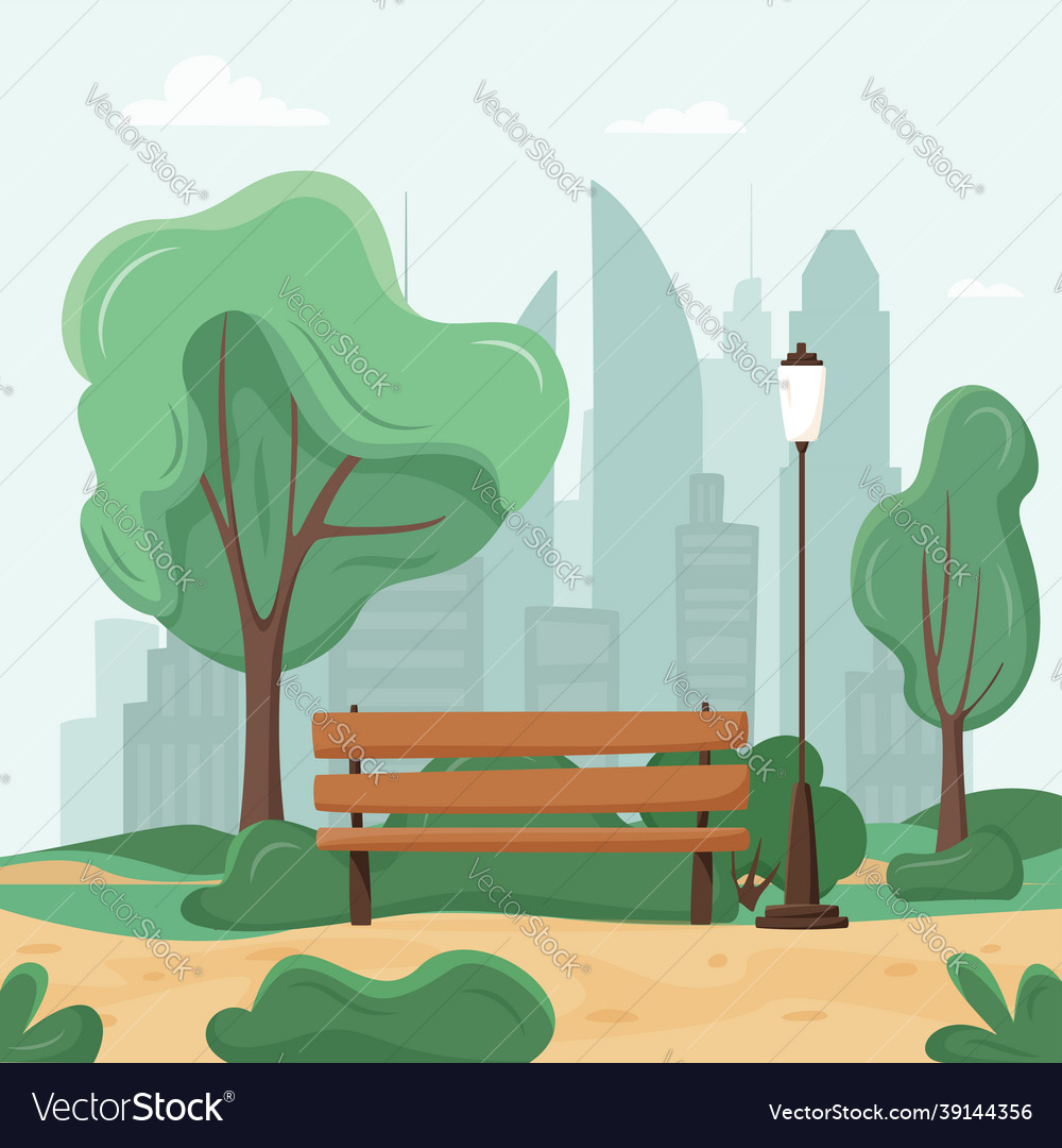 City park concept trees and bushes bench Vector Image