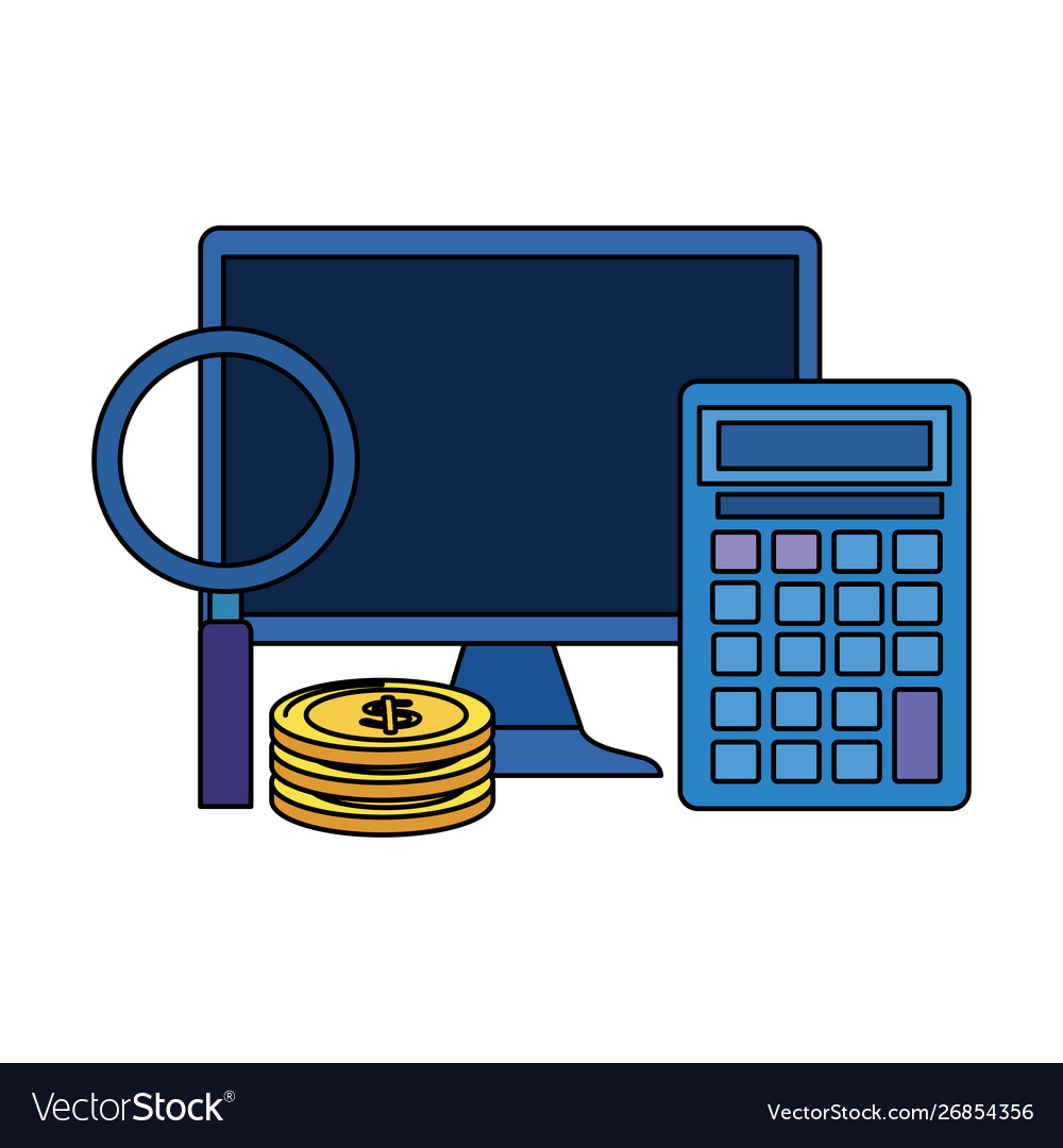 Coins money dollars with desktop and calculator