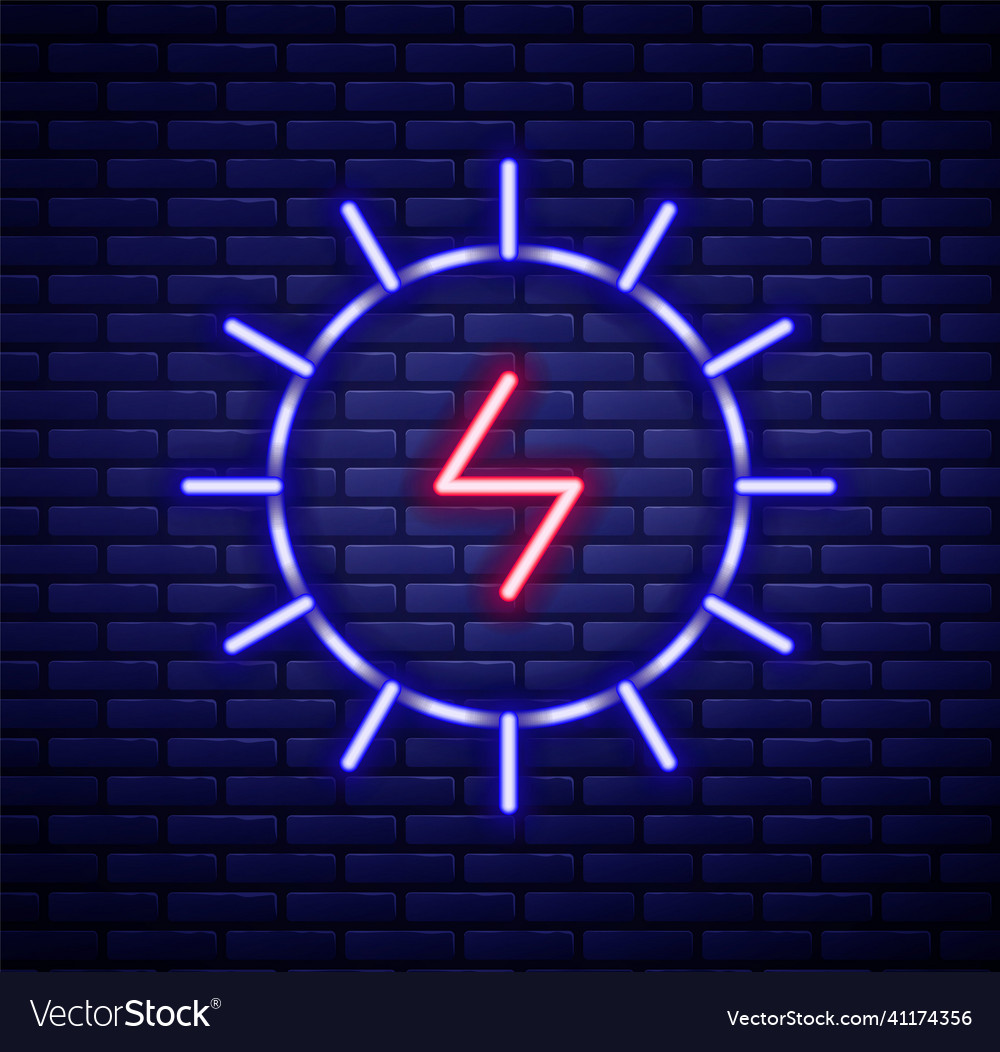 Glowing neon line solar energy panel icon isolated