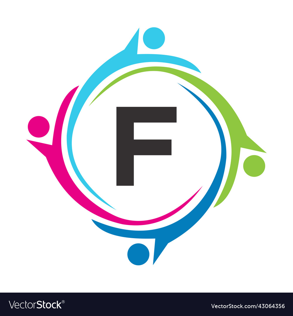 Letter f teamwork logo unite symbol charity sign