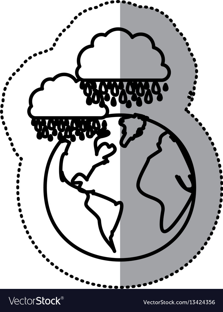 Monochrome sticker contour of cloud with rain over