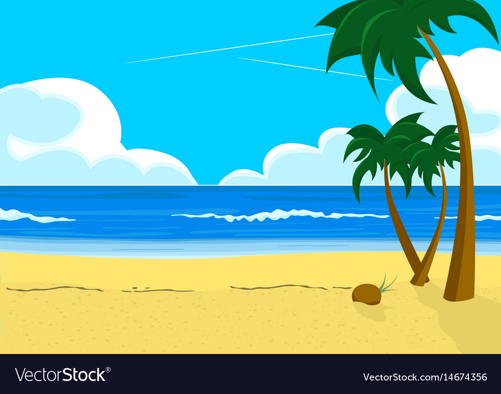 Scenery with tropical beach and palm trees Vector Image