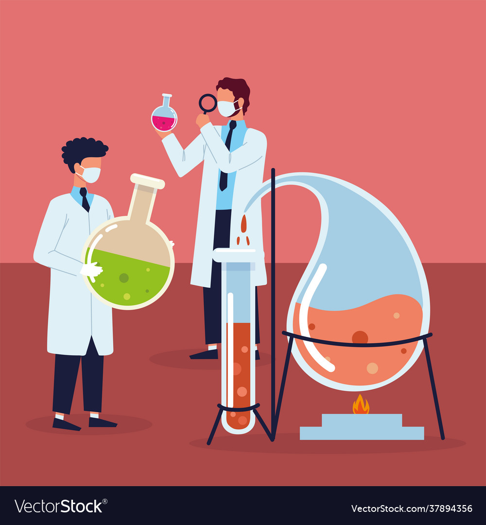 Scientists doing research tests Royalty Free Vector Image