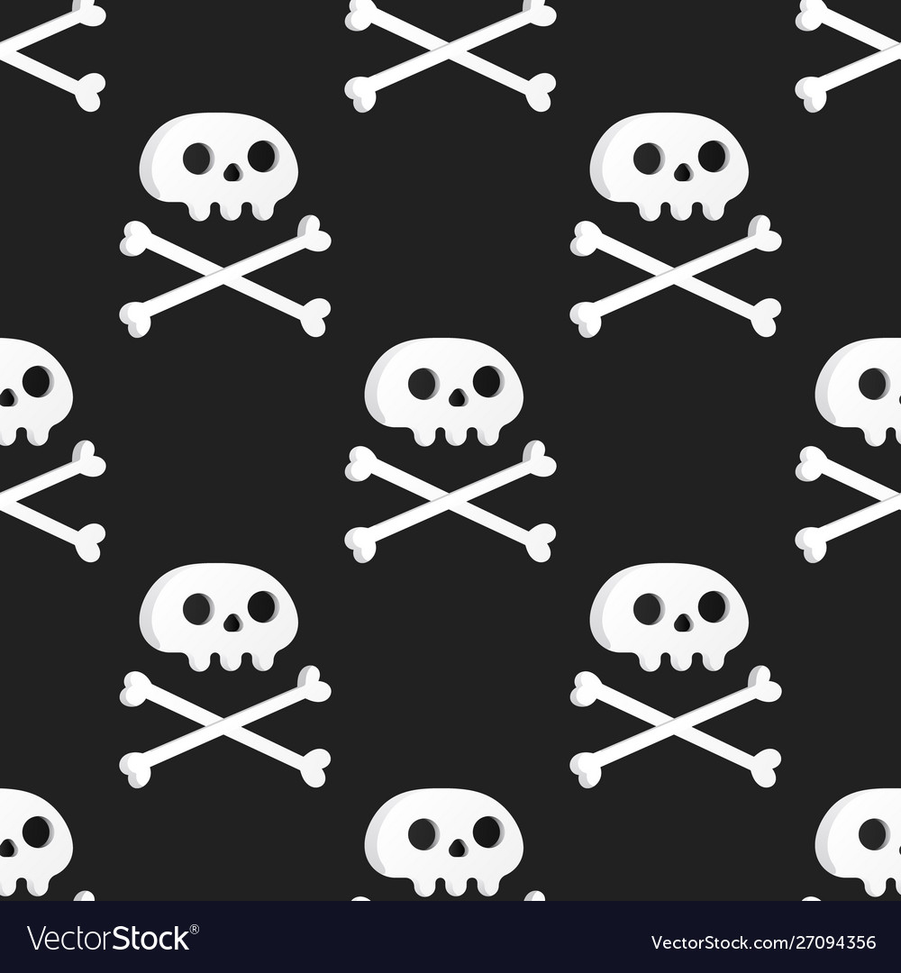 Seamless pattern with white skulls and crossing