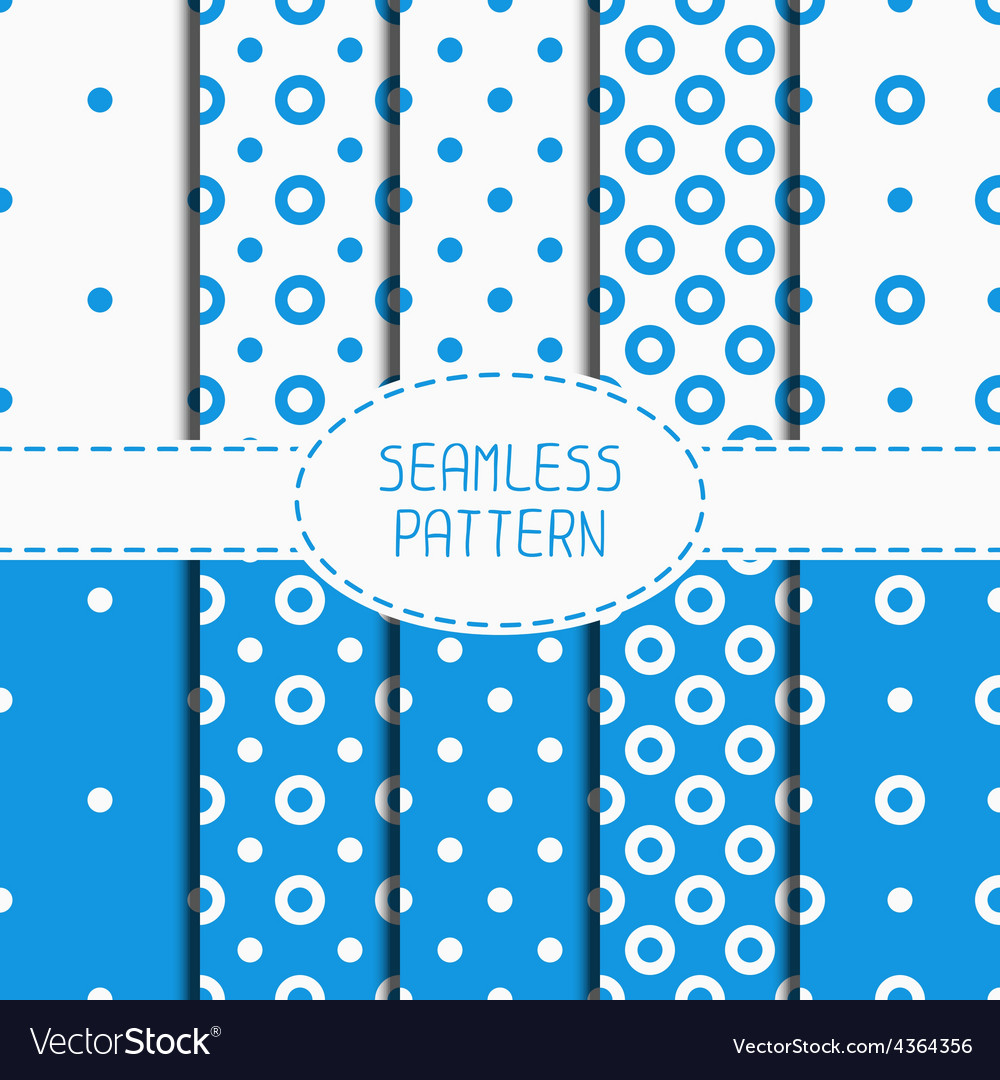 Set of blue geometric seamless polka dot pattern