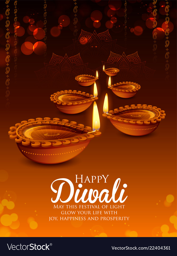 Burning diya on happy diwali holiday background Vector Image