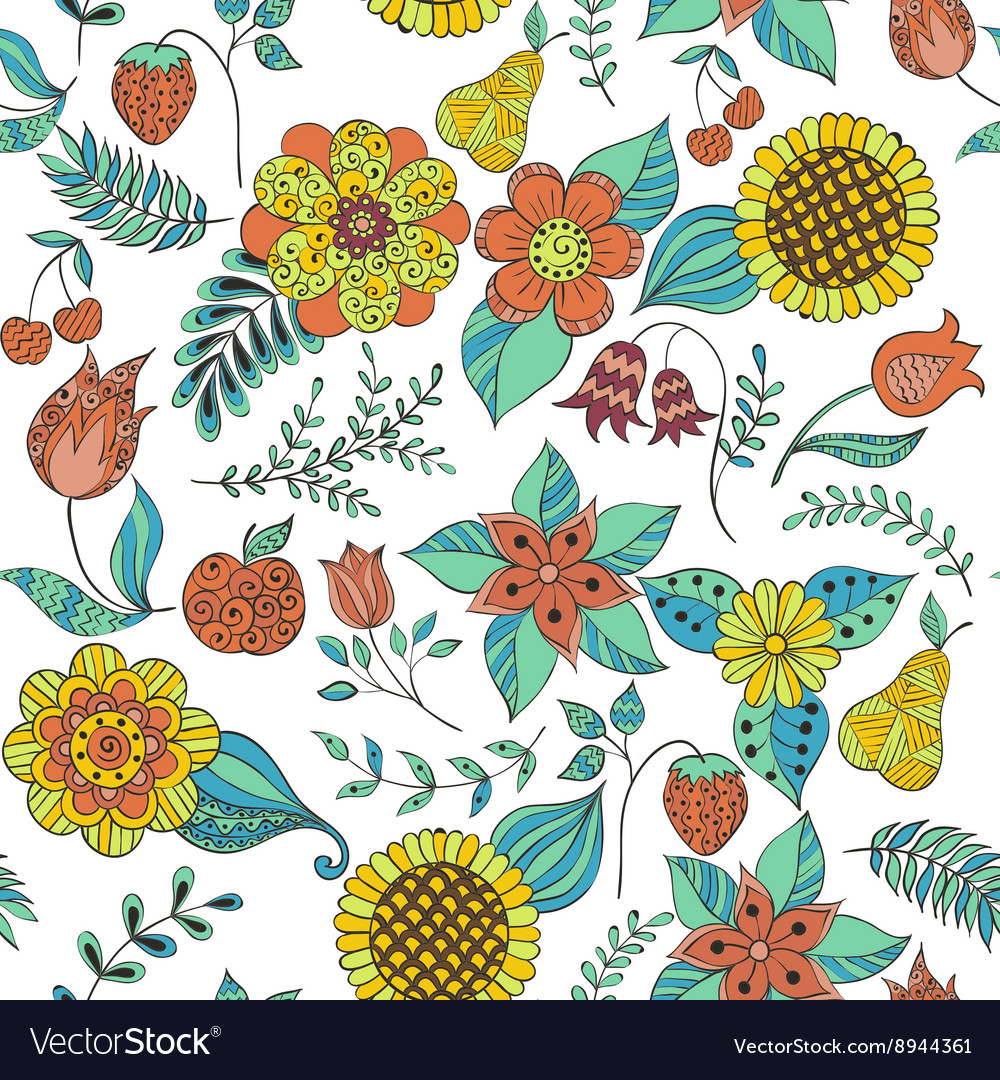 Colorful floral doodle seamless pattern