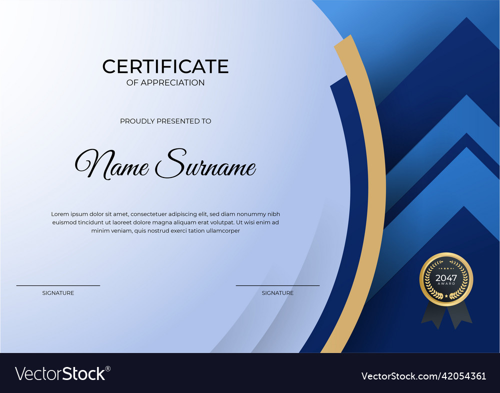 Modern Employee Golden Blue Certificate Design Vector Image