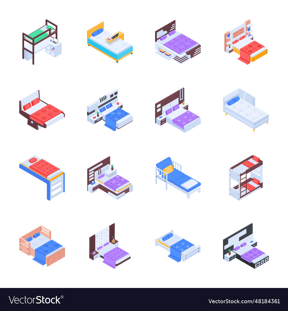 Pack of room furniture isometric icons