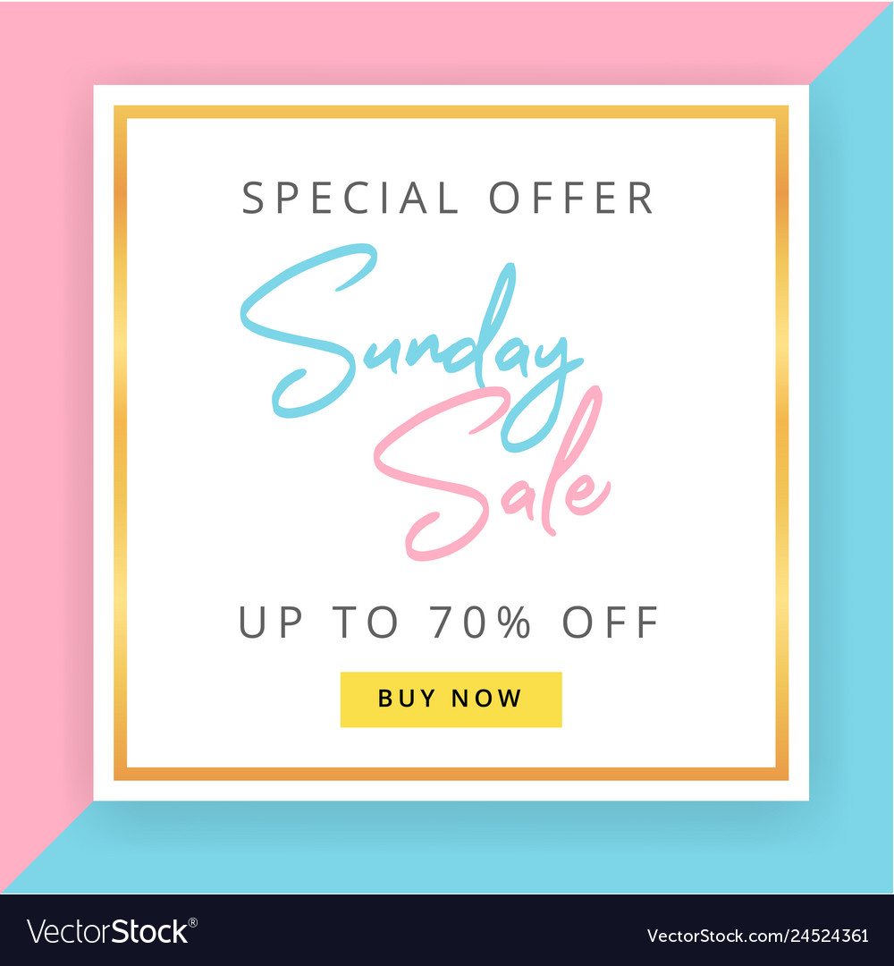 Sunday Sale Square Banner With Gold Frame On Pink Vector Image