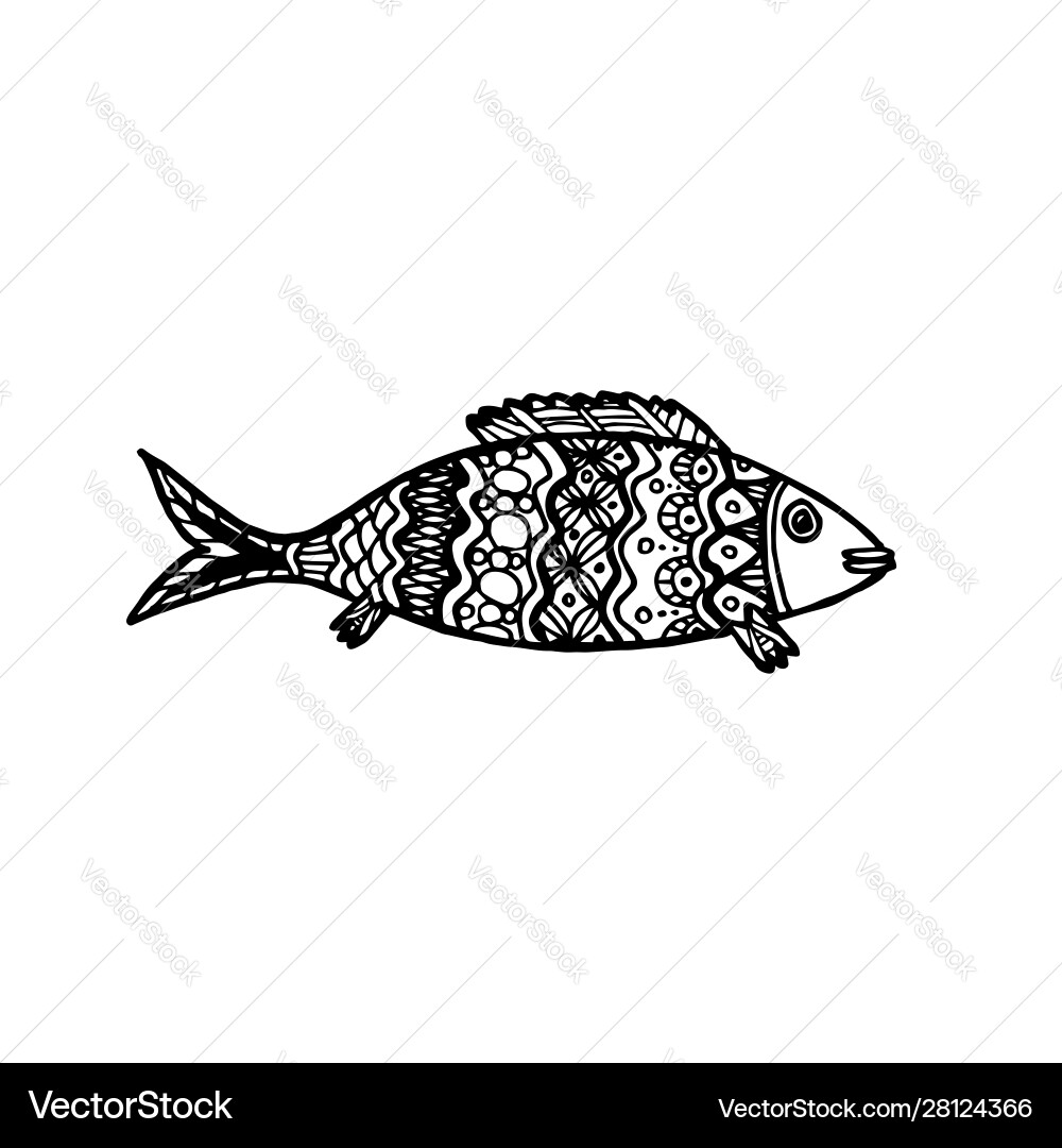 Hand drawn patterned cartoon fish Royalty Free Vector Image
