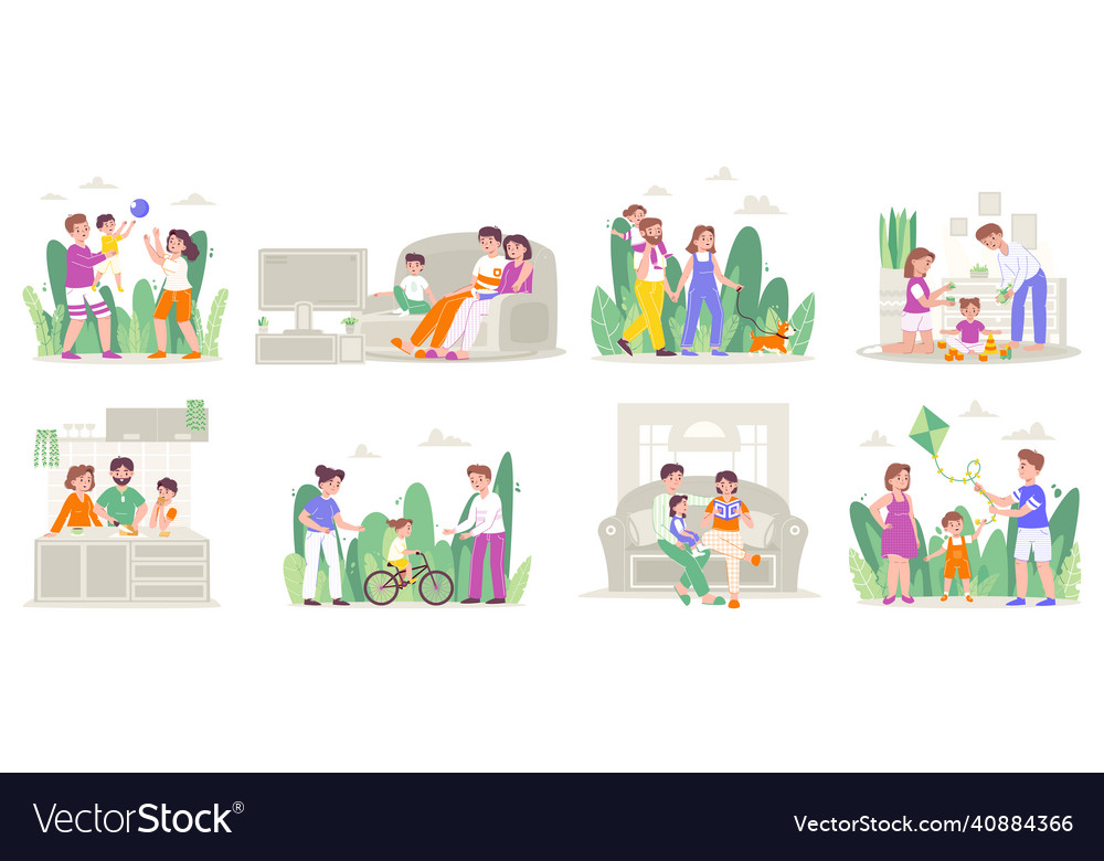 Happy parenting parents and children daily Vector Image