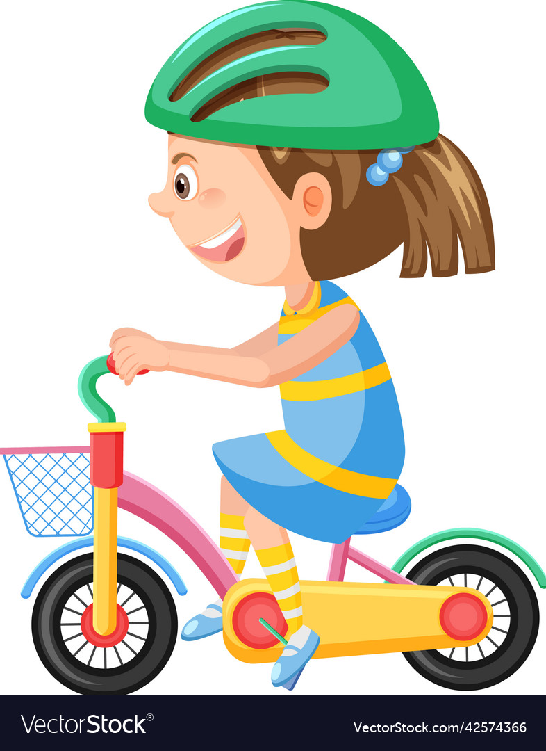 Little girl riding bicycle in cartoon style Vector Image