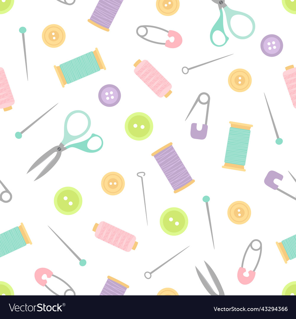 Seamless pattern with sewing elements flat design