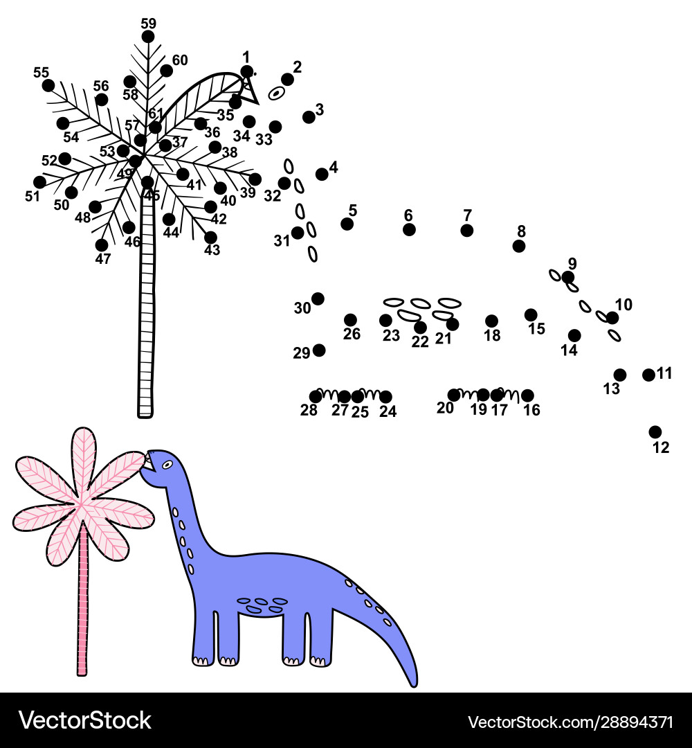 Dot To Dot Game For Kids With Cute Dinosaur Eating