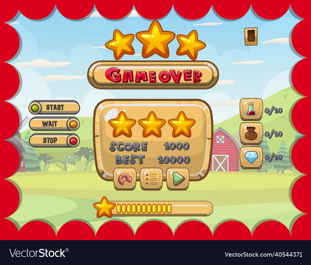 Game user interface with over and three stars vector image Game user interface with over and three stars