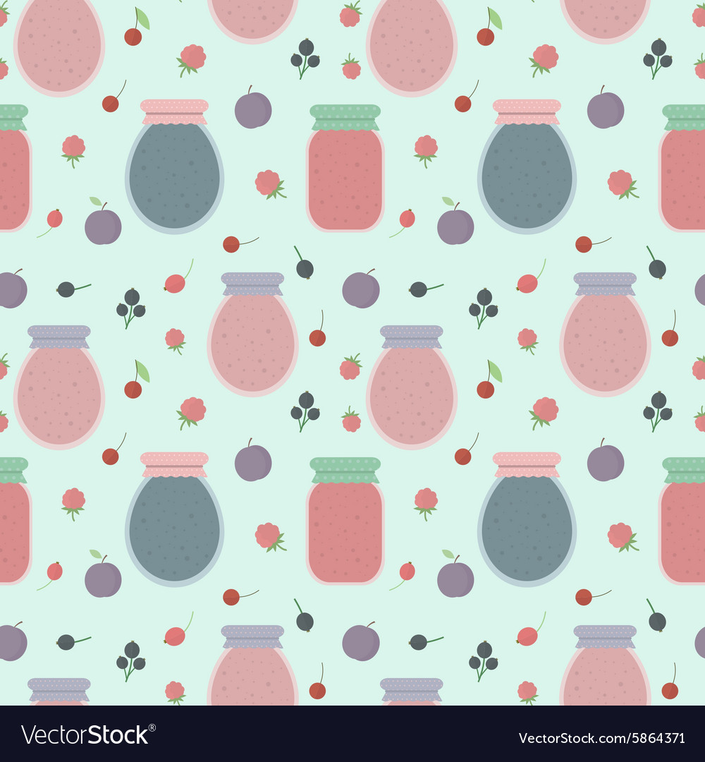 Seamless pattern with fruits and jars of jam