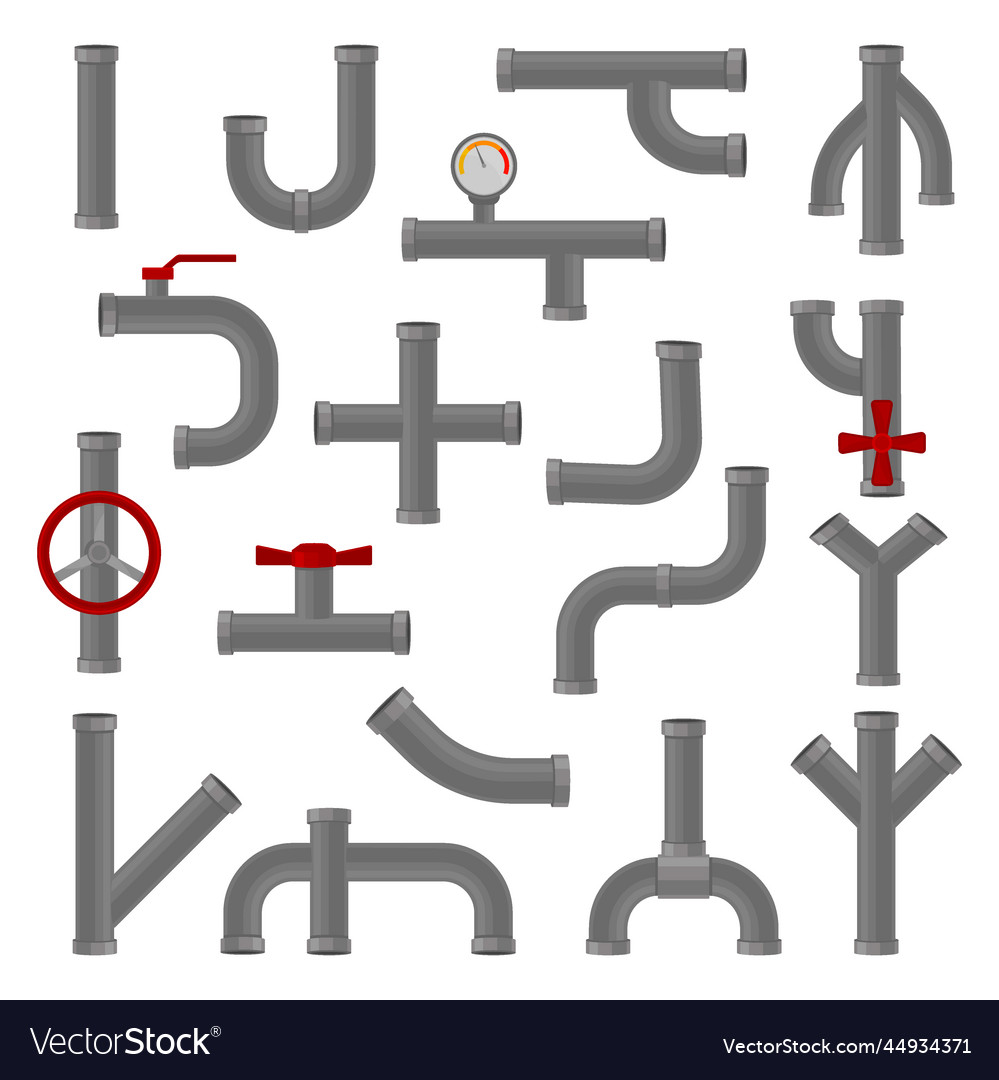 Set of pipelines gray water pipeline elements Vector Image