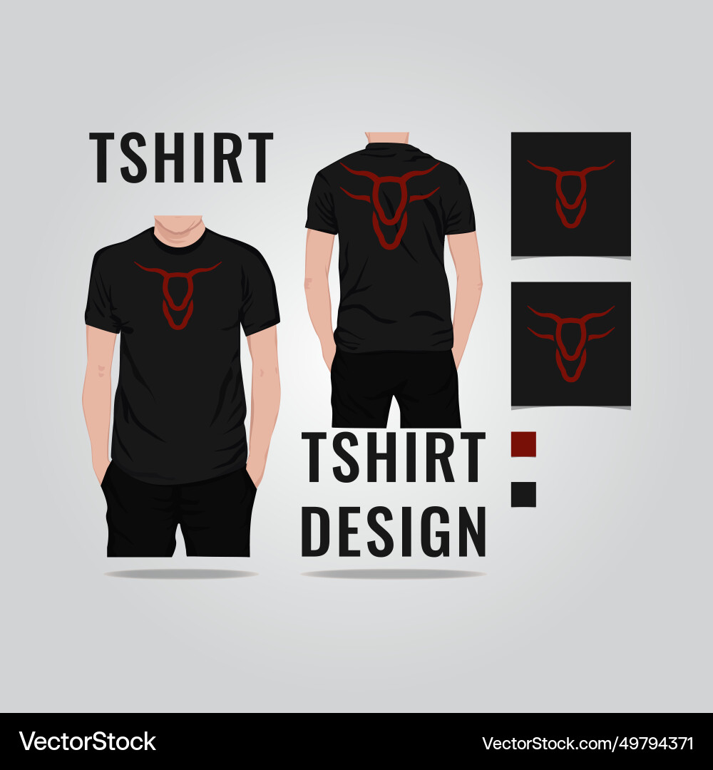 Bull Head Embroidered Round Neck T Shirt