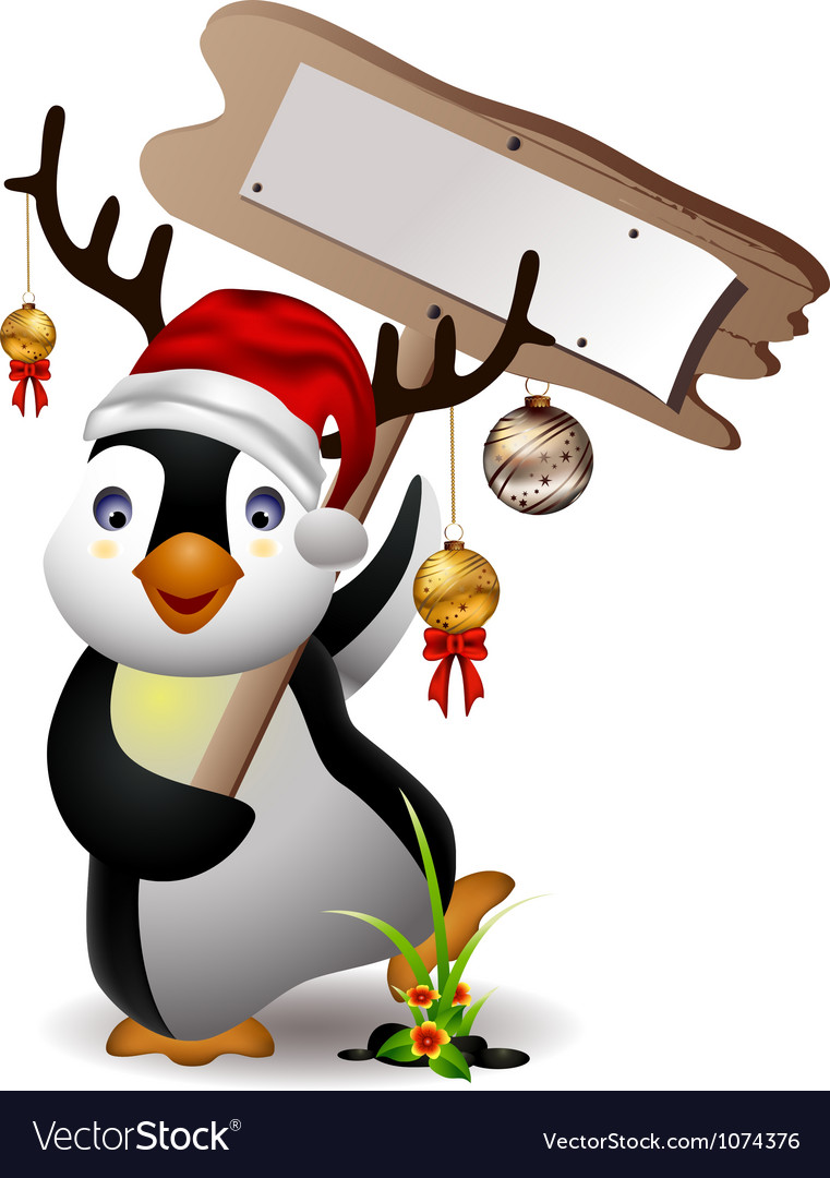 Cute penguin christmas cartoon with blank board