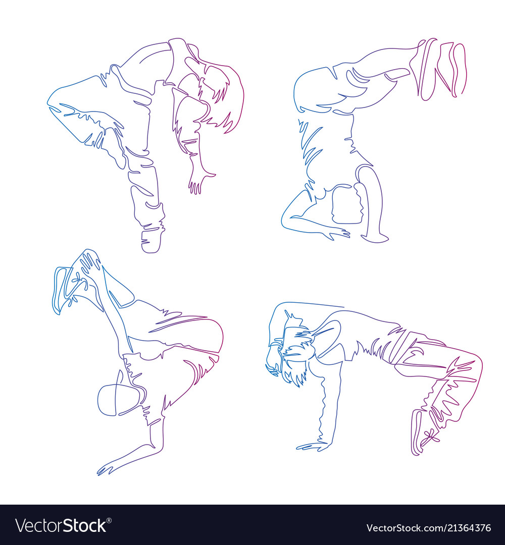 Hip-hop dancer continuous line drawing set of Vector Image