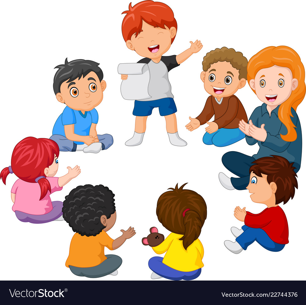Kids sitting in a circle reading poem Royalty Free Vector