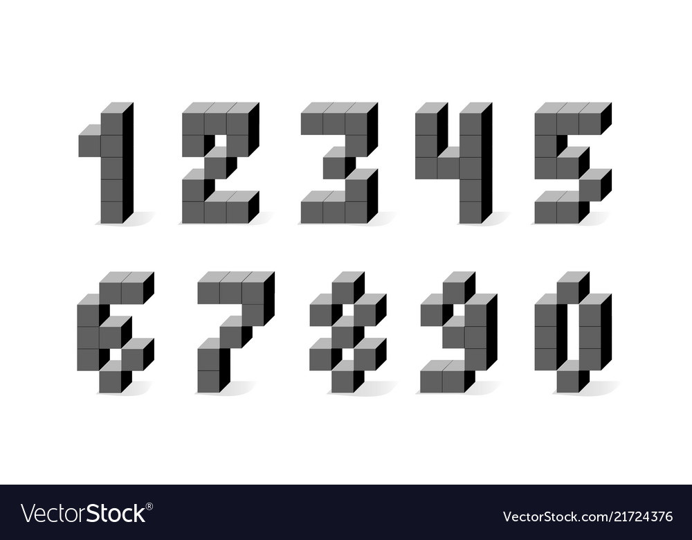 Pixel retro video game numbers 80 s Royalty Free Vector