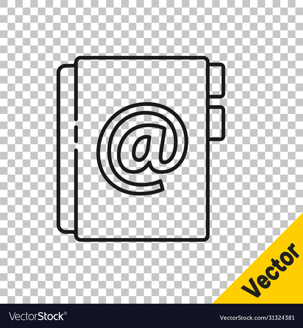 Black line address book icon isolated