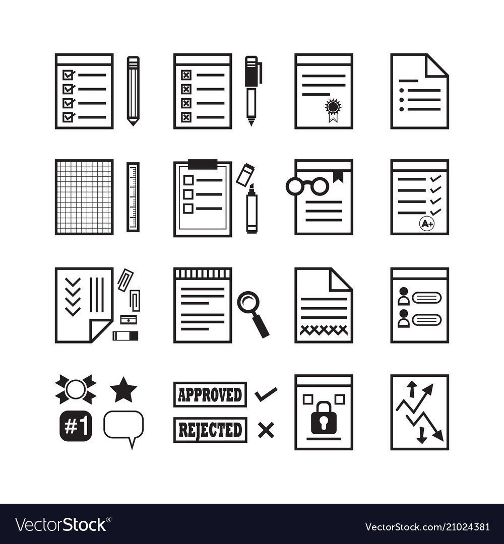 Black line office paper documents stationery set