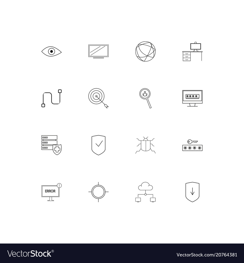 Internet security linear thin icons set outlined