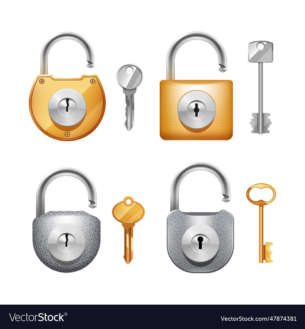 Padlocks and keys realistic set Royalty Free Vector Image