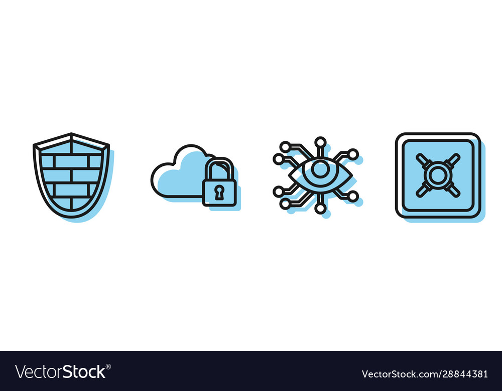 Set line eye scan shield with cyber security vector image Set line eye scan shield with cyber security