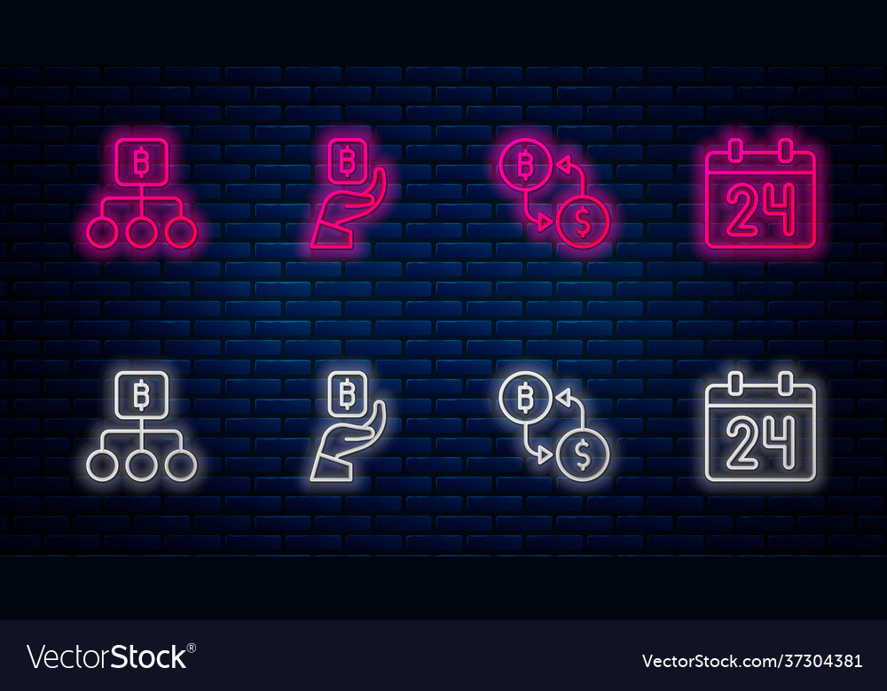 Set line hand holding bitcoin cryptocurrency