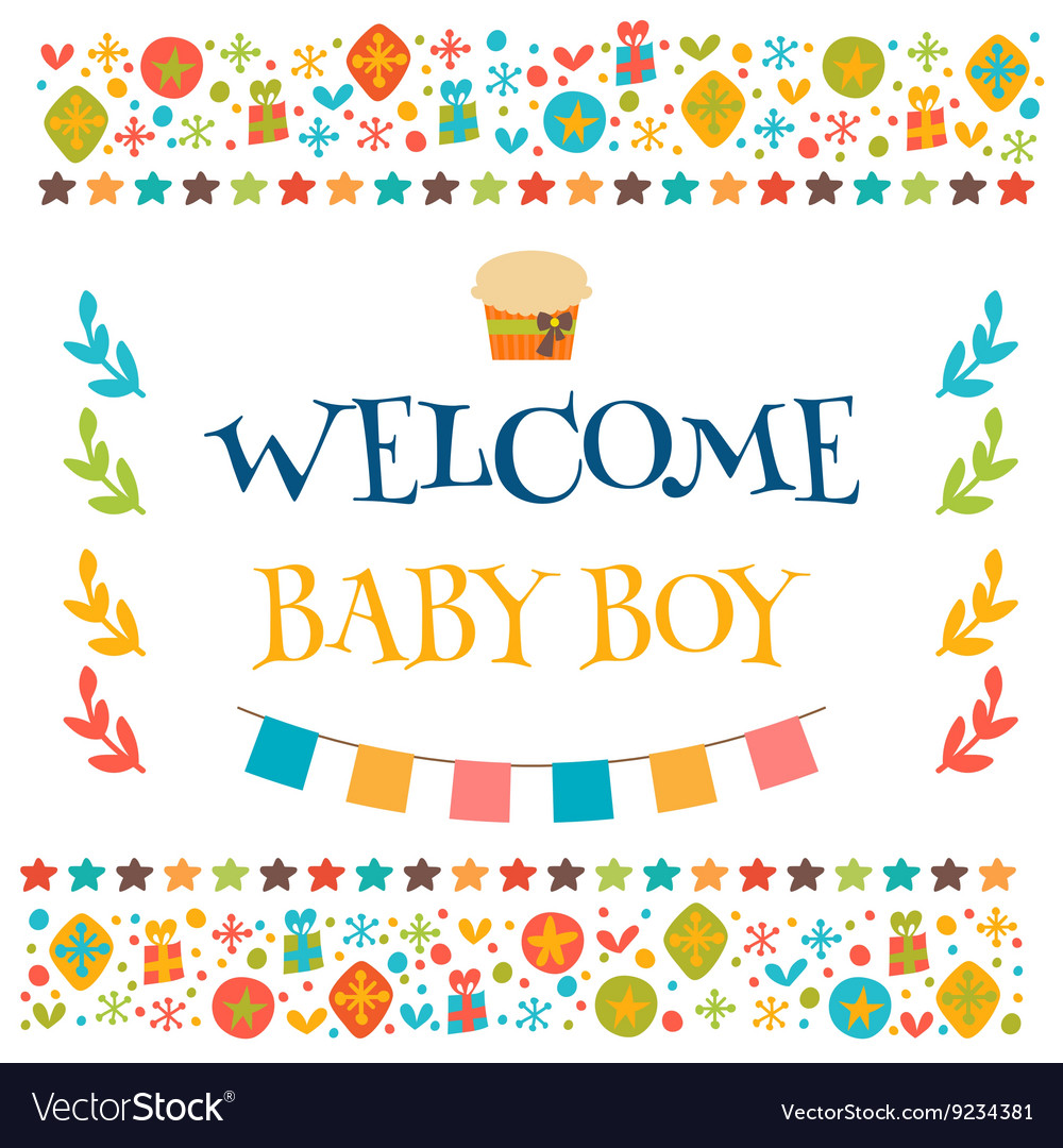 Welcome Baby Boy Shower Card Arrival Card Cute Vector Image