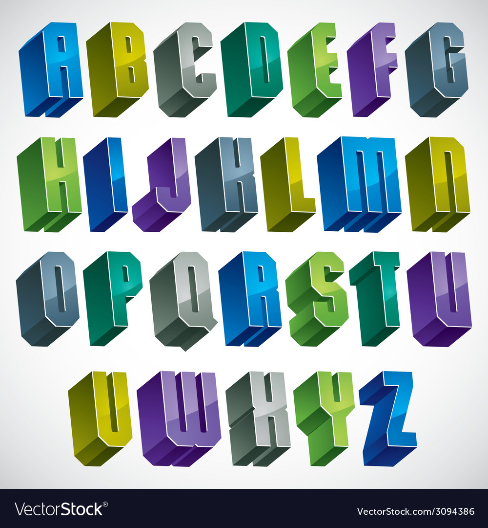 3d colorful letters geometric alphabet Royalty Free Vector