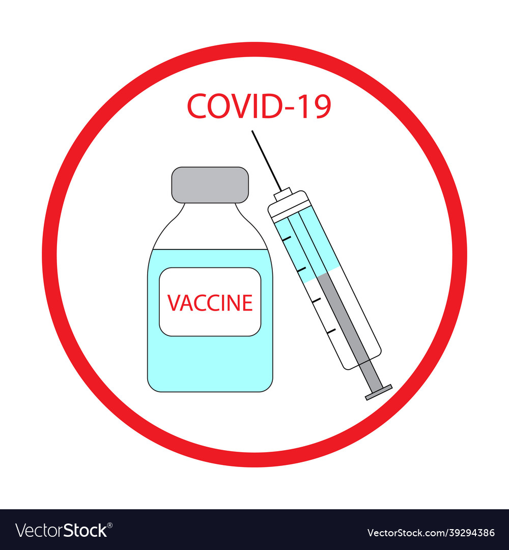 Blue covid-19 vaccine injection icon in red circle