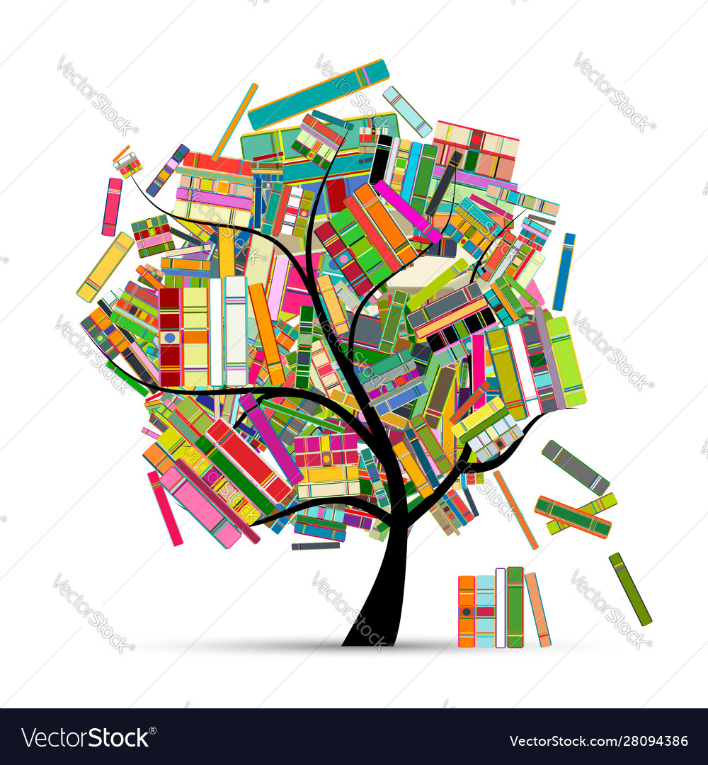 Library tree with books for your design Royalty Free Vector